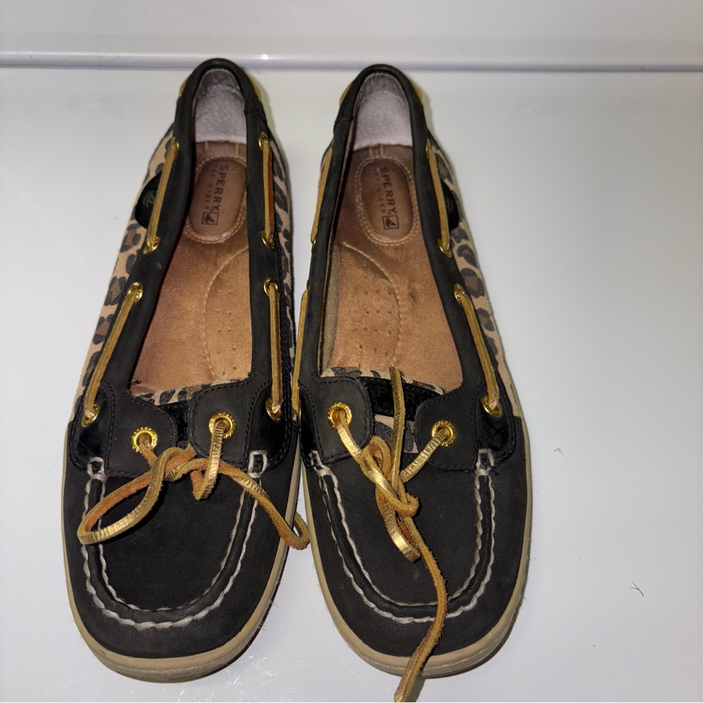 Sperry Top-Siders Womens size 8M black and leopard print Gold details